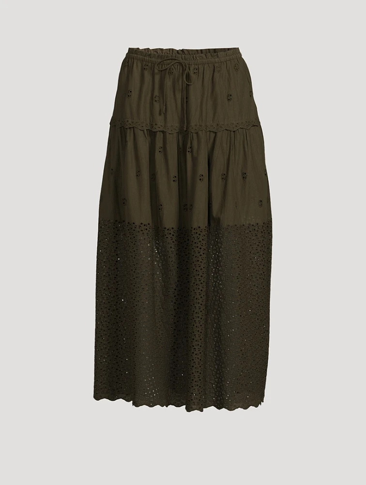 Lucia Eyelet Cotton Midi Skirt