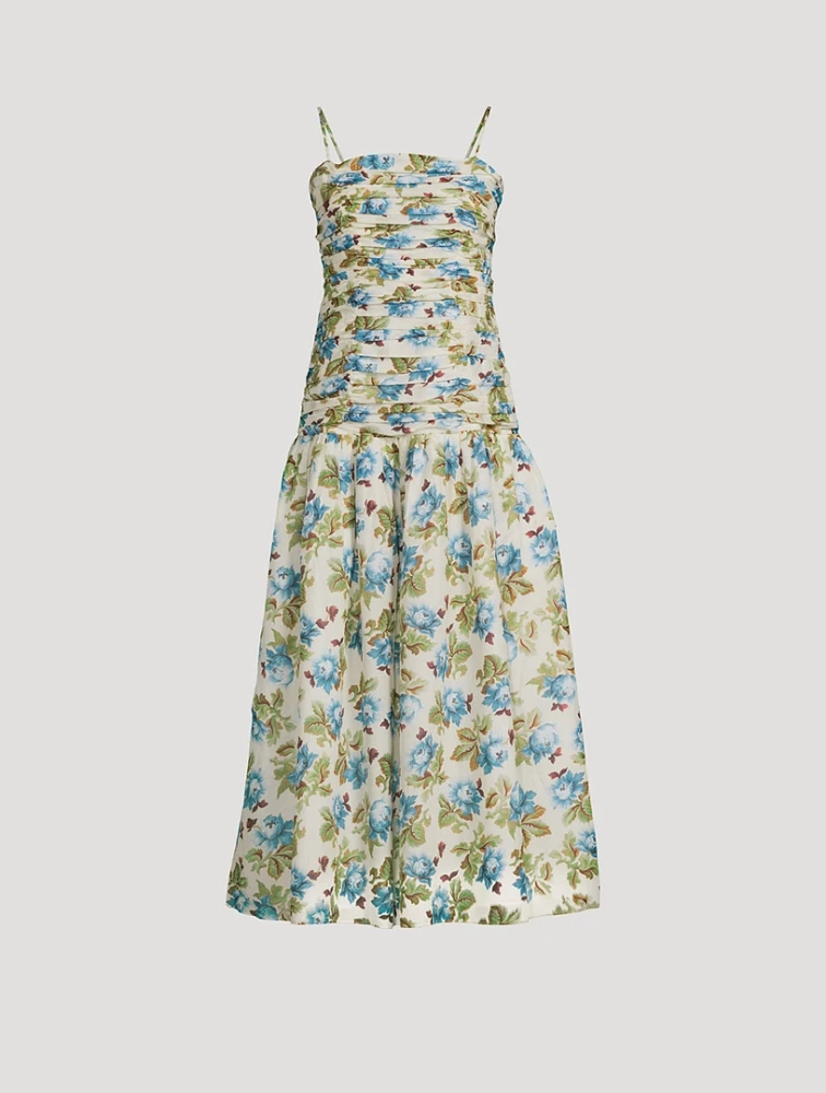 Raquel Ruched Midi Dress Floral Print