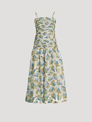 Raquel Ruched Midi Dress Floral Print
