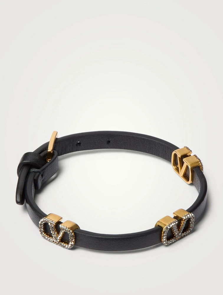 Crystal VLogo Leather Bracelet