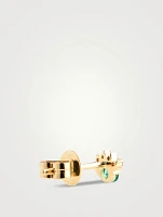 14K Gold Diamond And Emerald Mini Fan Stud Earring