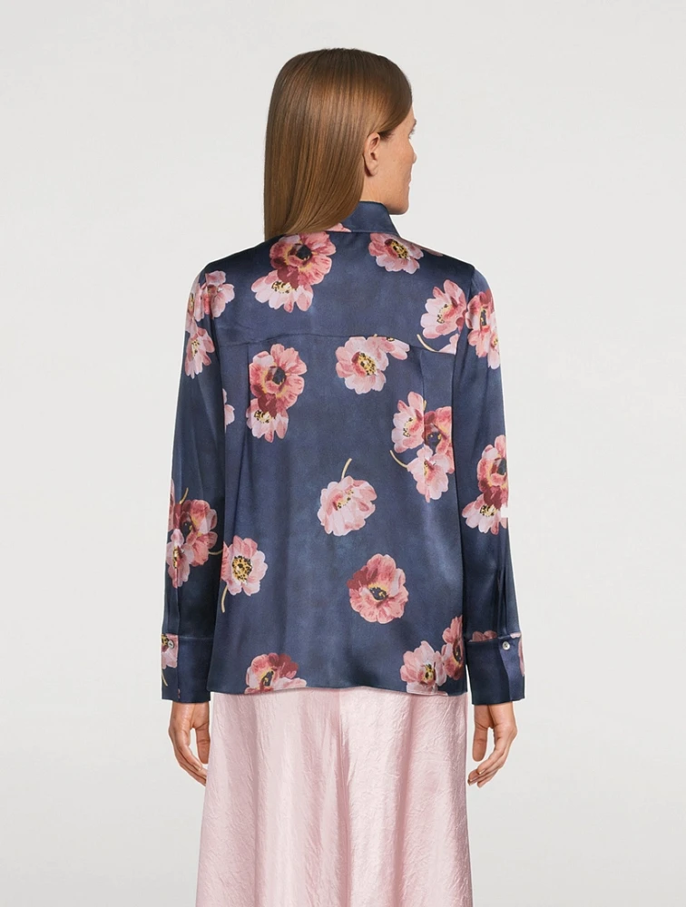 Silk Shirt Painted Poppy Print