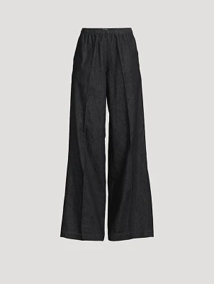 Cotton Twill Wide-Leg Trousers