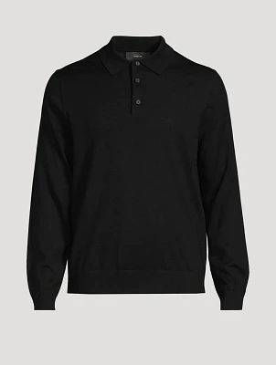 Wool Long-Sleeve Polo Sweater