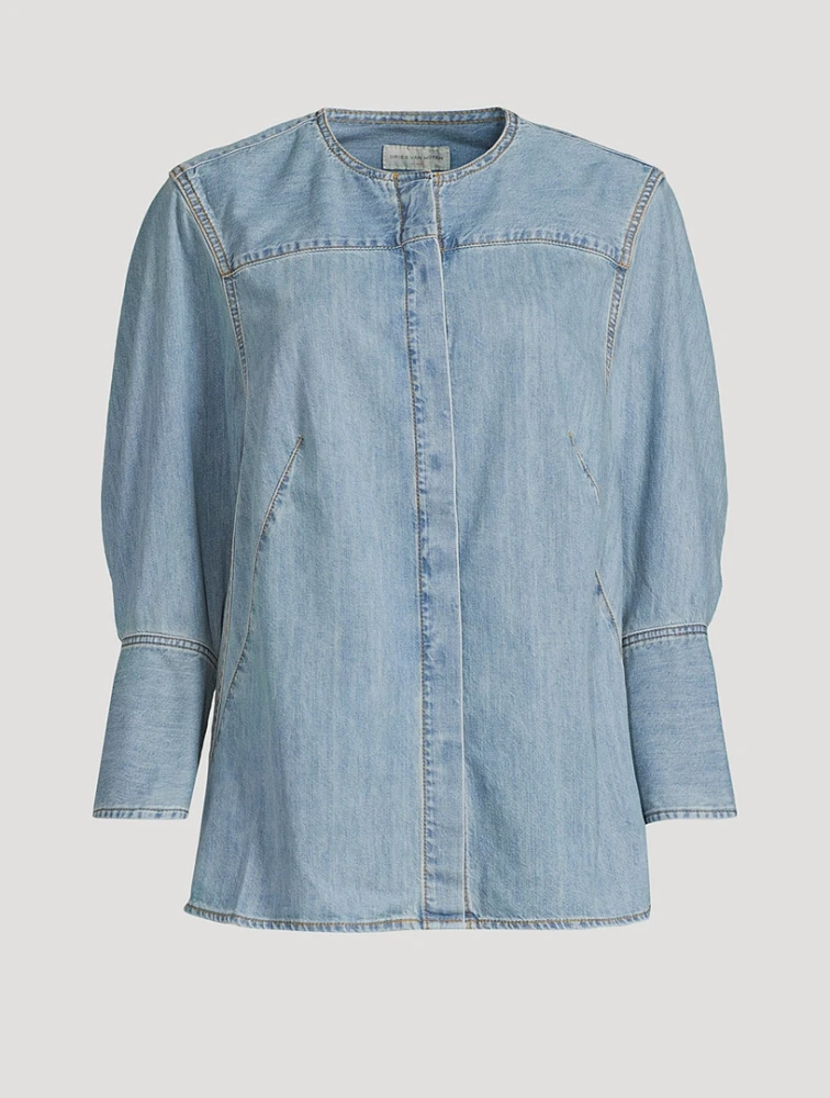 Collarless Denim Shirt