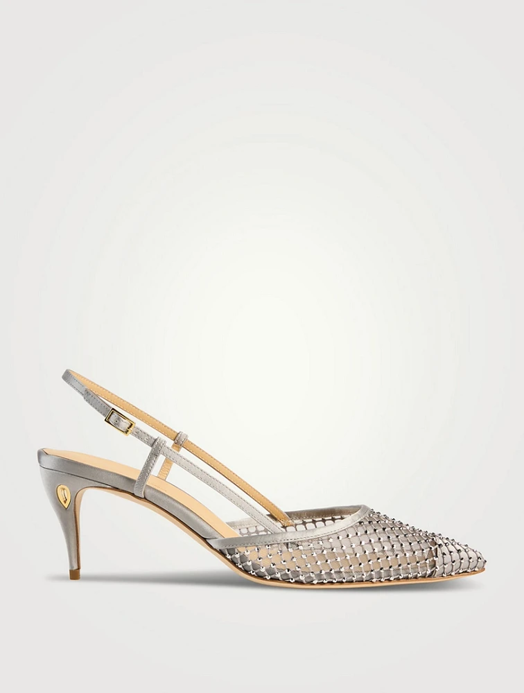 Mario Crystal Mesh And Satin Slingback Pumps