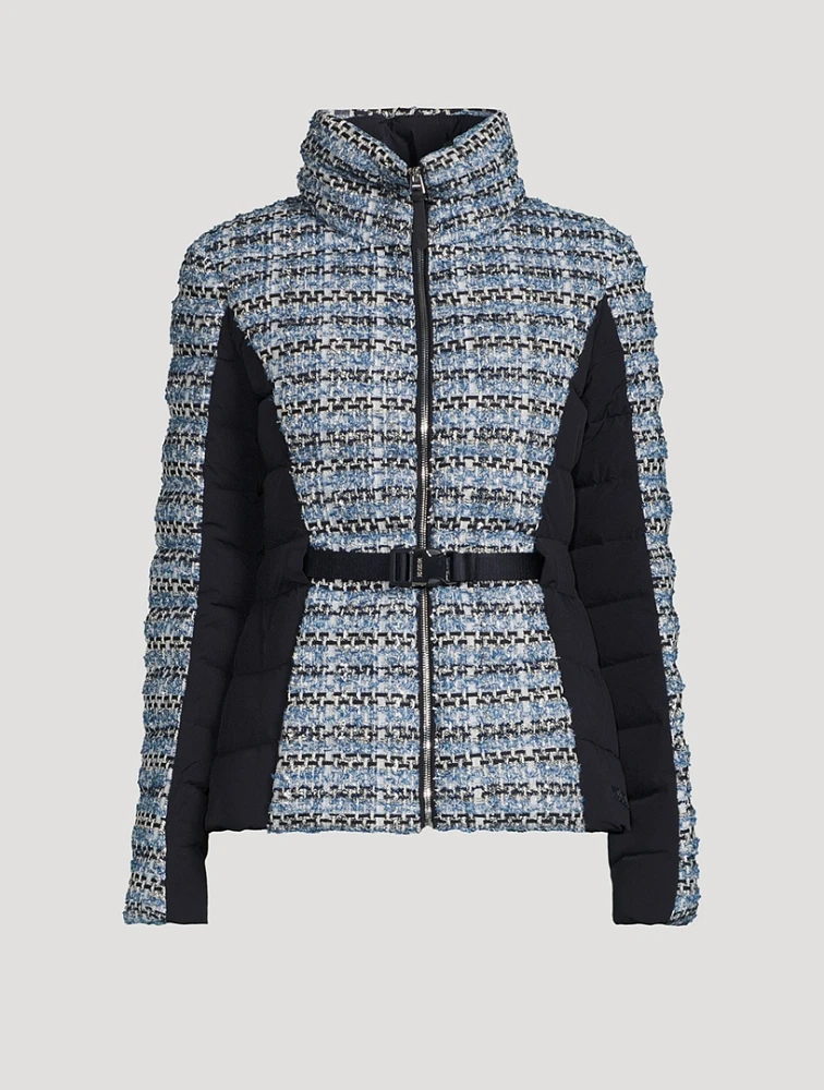 Evita Belted Tweed Down Jacket