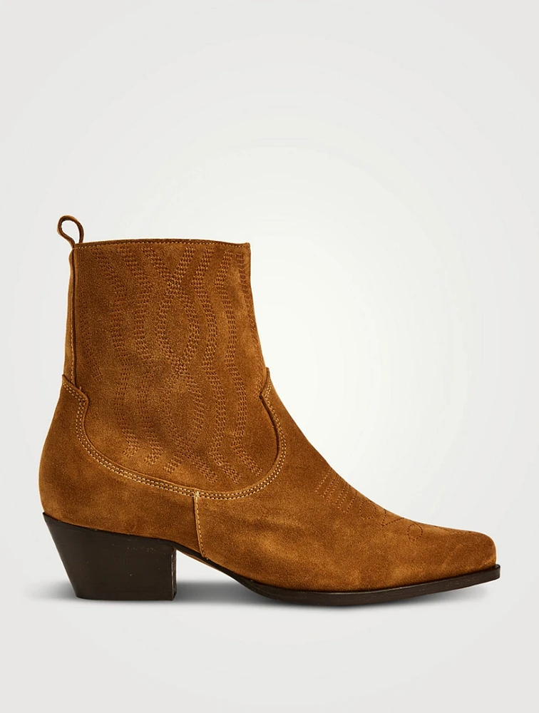 Metallic Leather Western Ankle Boots