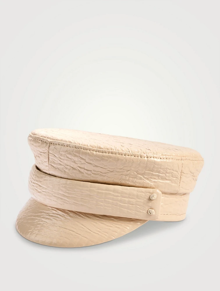 Croc-Embossed Faux Leather Baker Boy Cap