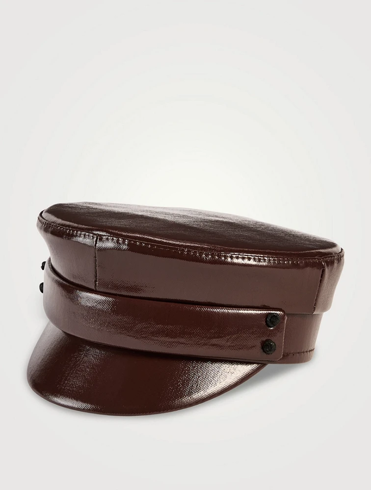 Faux-Leather Belted Baker Boy Cap