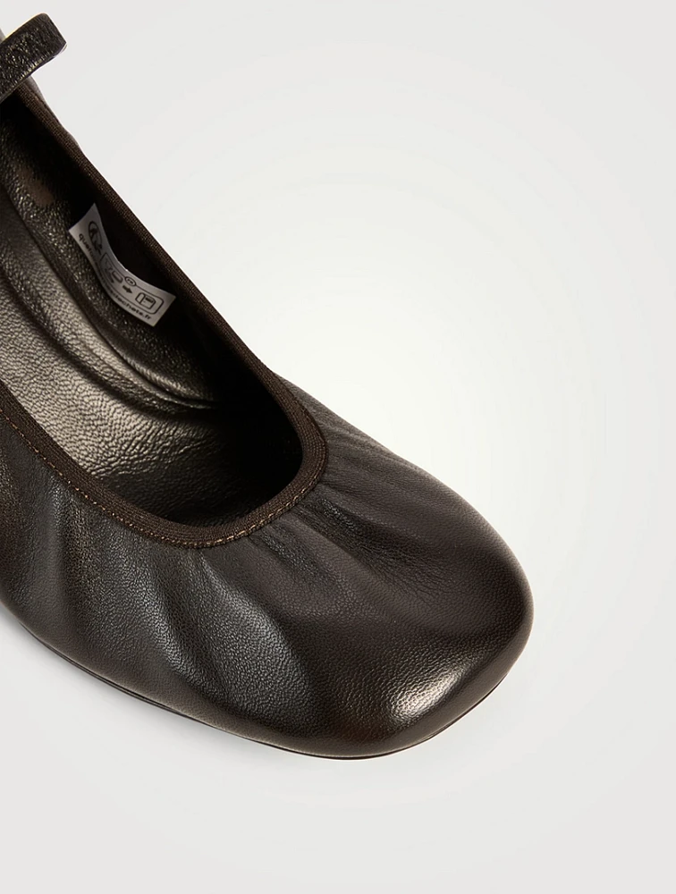 Square Leather Ballerina Pumps