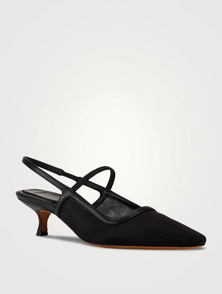 Venice Mesh And Leather Slingback Pumps