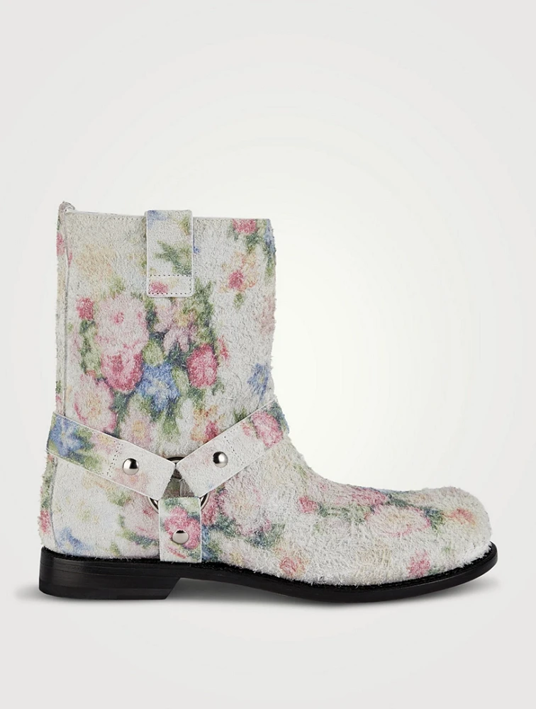 Campo Suede Biker Boots Floral Print