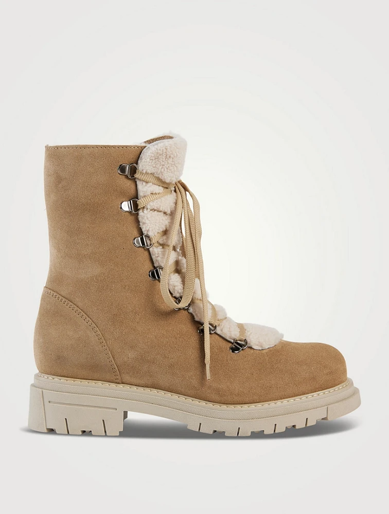 Diego Shearling-Trimmed Suede Combat Boots