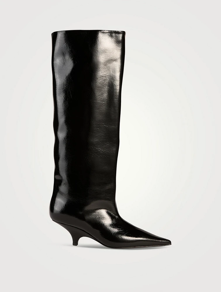 The Wedge-Heel Leather Knee-High Boots