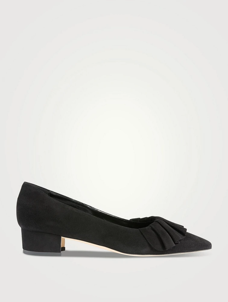 Espan Ruffled Suede Pumps