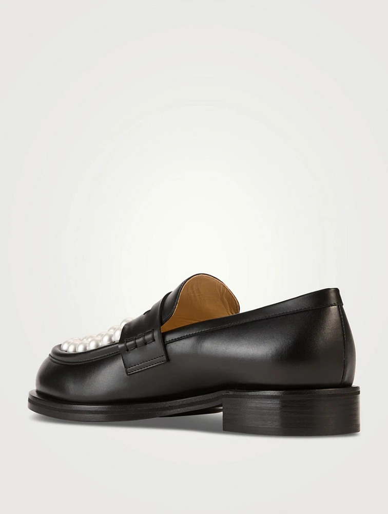 Sirene Pearl-Embellished Leather Penny Loafers