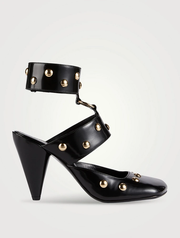 Jade Embellished Leather Pumps
