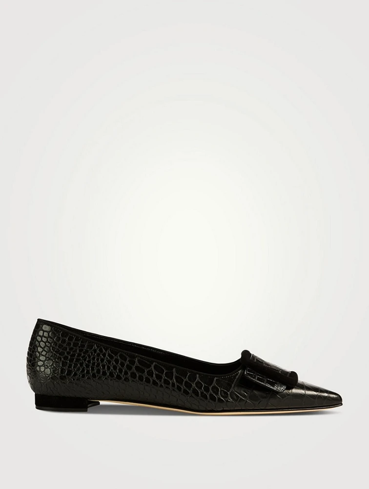 Maysalepumpflat Croc-Embossed Leather Ballet Flats