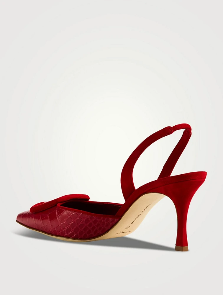 Mayslibi Croc-Embossed Leather Slingback Pumps