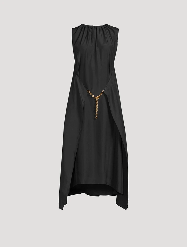 Chain-Trimmed Silk Dress