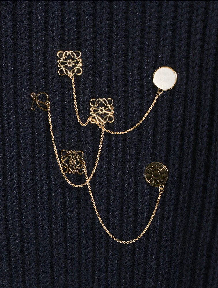 Chain-Embellished Knit Bomber Jacket