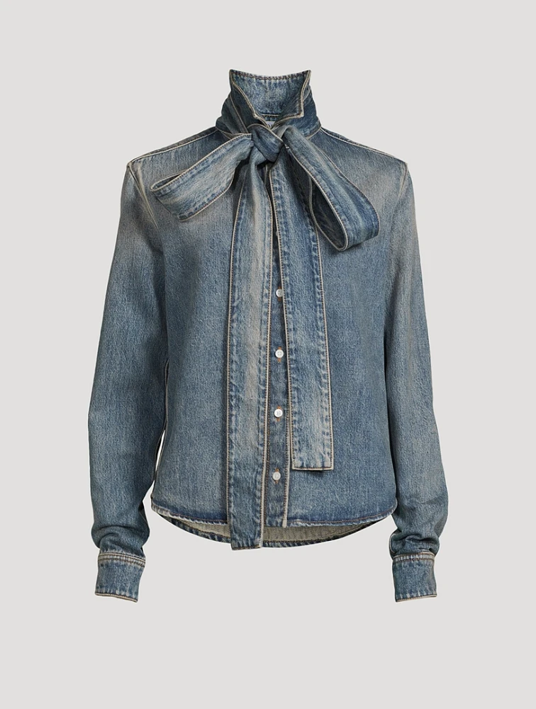 Tie-Neck Denim Shirt