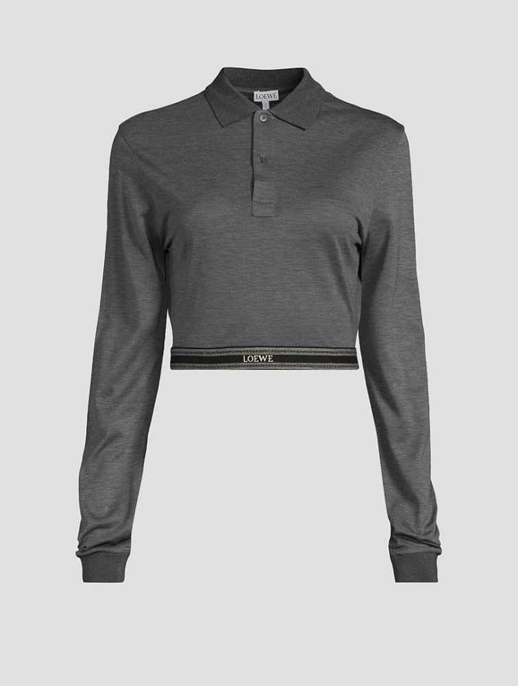 Logo-Elastic Cropped Polo Shirt