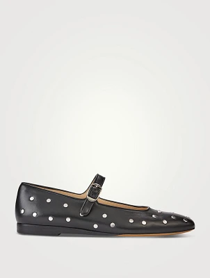 Studded Leather Mary Jane Ballet Flats