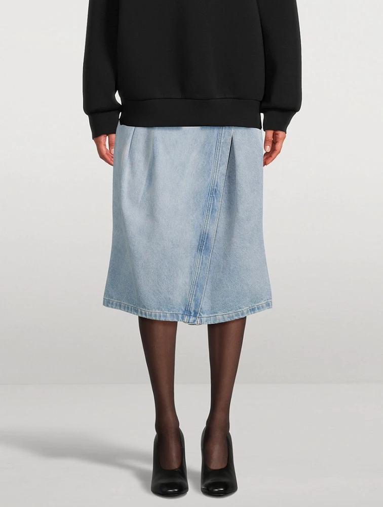 Pleated Asymmetrical Denim Skirt