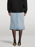 Pleated Asymmetrical Denim Skirt