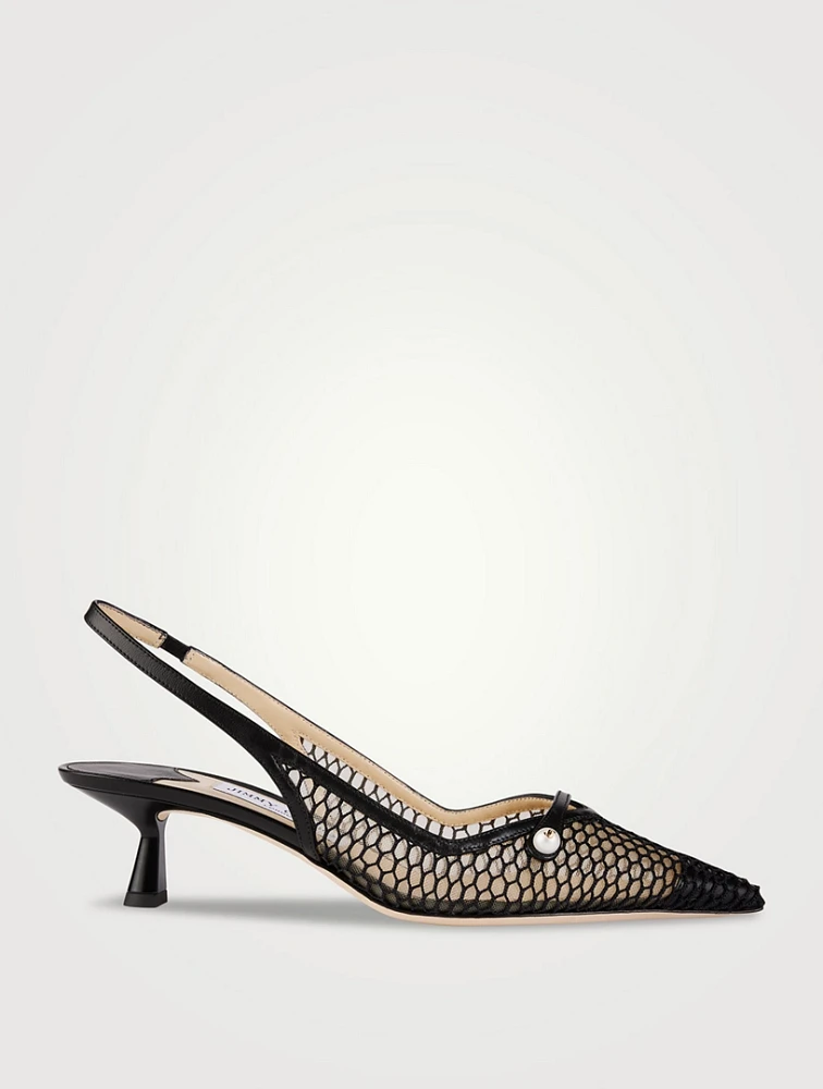 Amita Mesh Leather Slingback Pumps