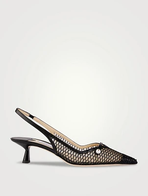 Amita Mesh Leather Slingback Pumps
