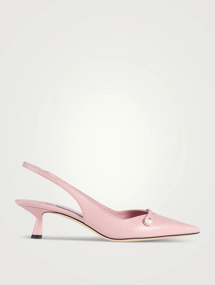 Amita Lizard-Embossed Leather Slingback Pumps
