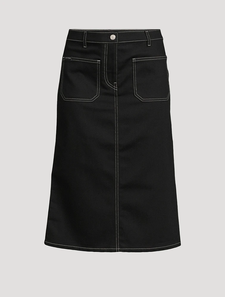Stretch Denim Midi Skirt