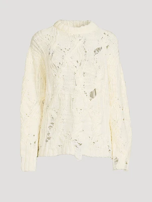 Distressed Cable-Knit Wool Sweater