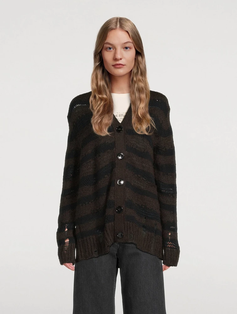 Distressed Stripe Jacquard Cardigan