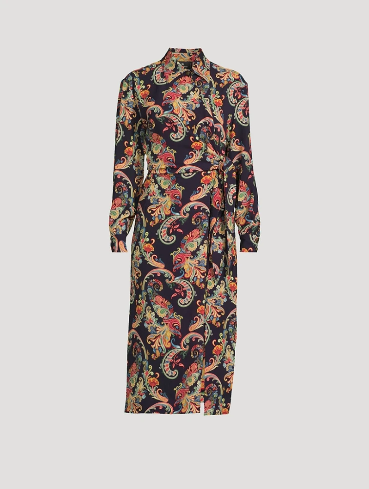 Stretch-Cotton Shirt Dress Paisley Print