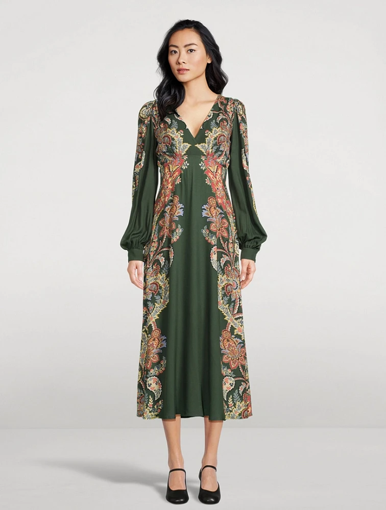 Twill Midi Dress Floral Paisley Print