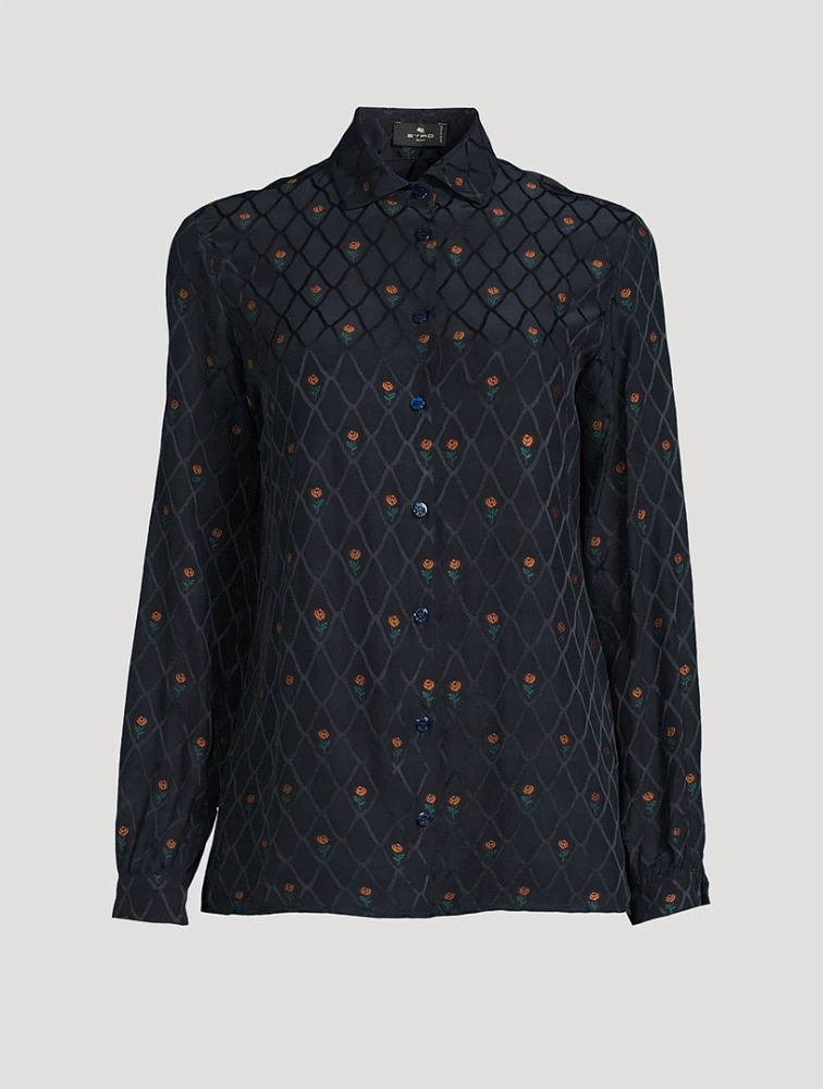 Floral-Embroidered Jacquard Shirt