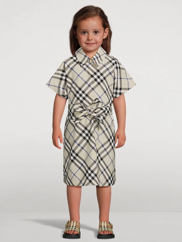 Check Cotton Short-Sleeve Shirt Dress