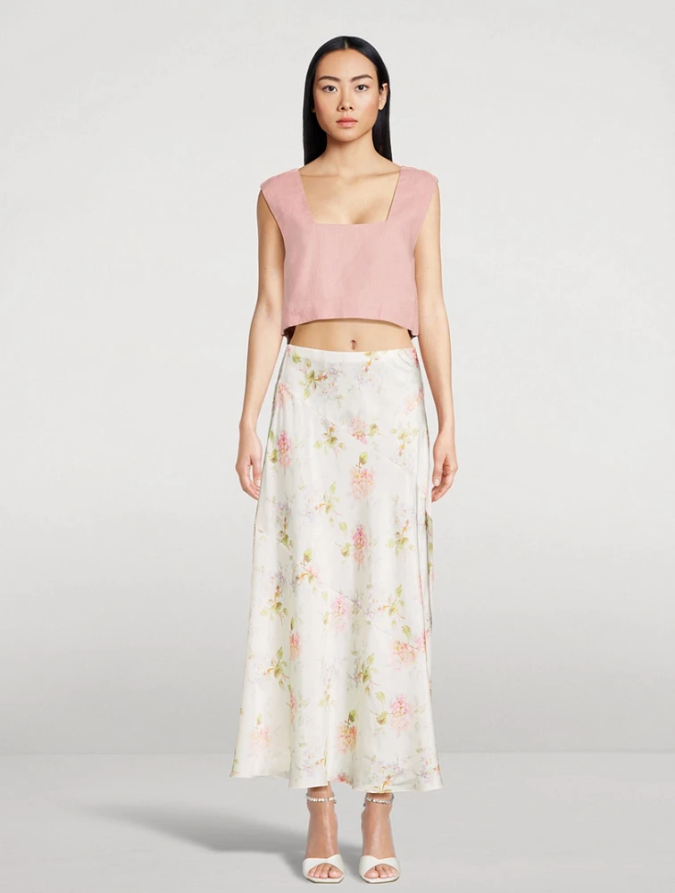 Booker Bias-Cut Silk Slip Skirt Floral Print