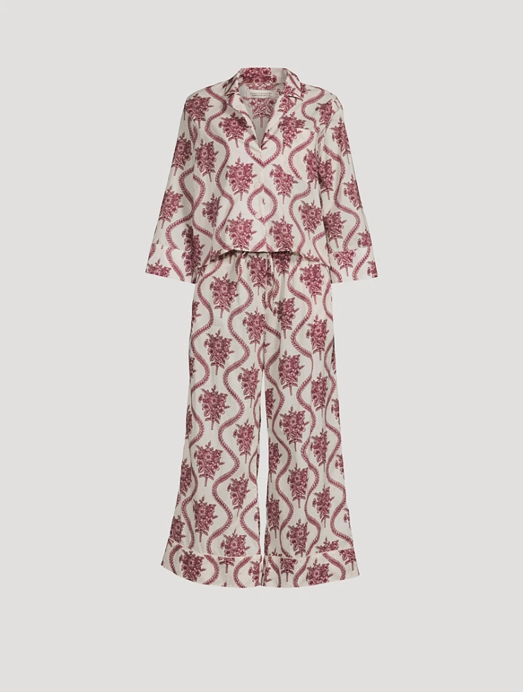 Boxy Shirt And Wide Leg Pajama Set Alpen Flora Print