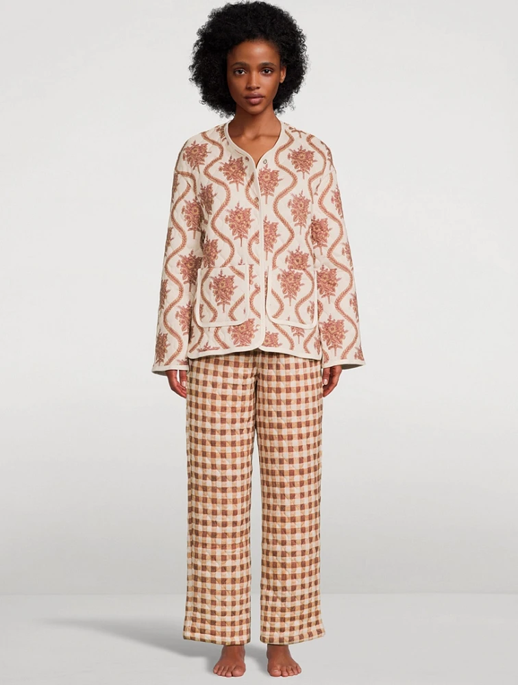 Quilted Pajama Set Alpen Flora And Gingham Print