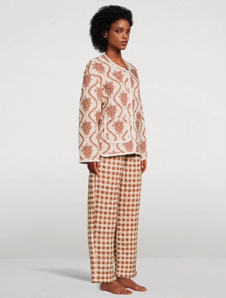 Quilted Pajama Set Alpen Flora And Gingham Print