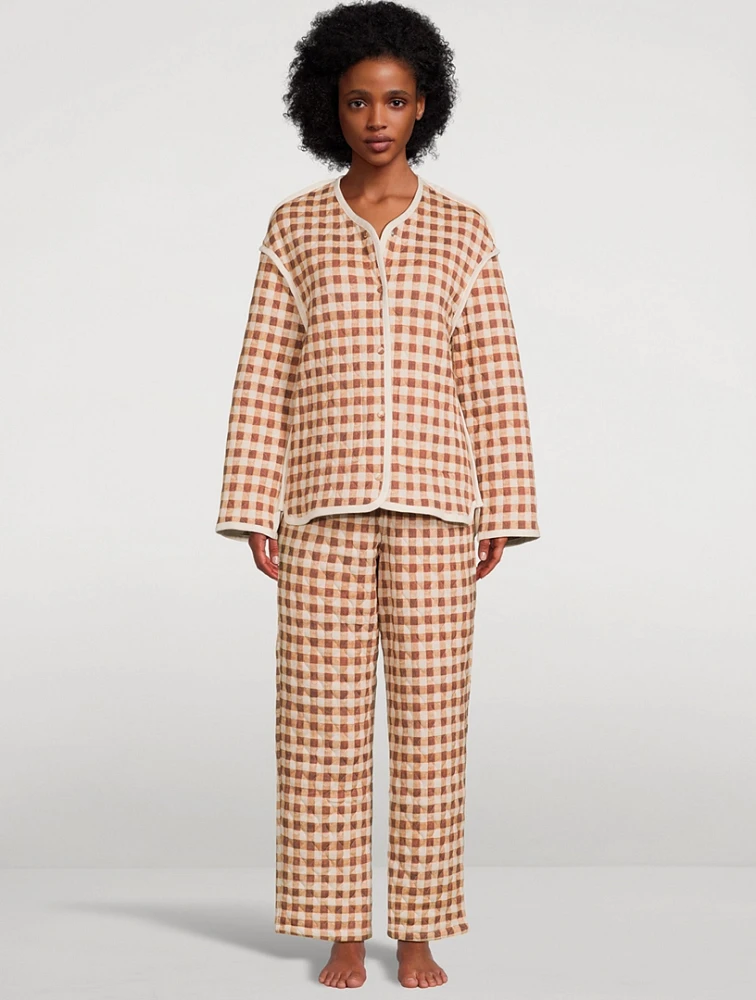 Quilted Pajama Set Alpen Flora And Gingham Print
