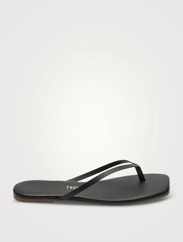 Lily Square-Toe Leather Flip-Flops