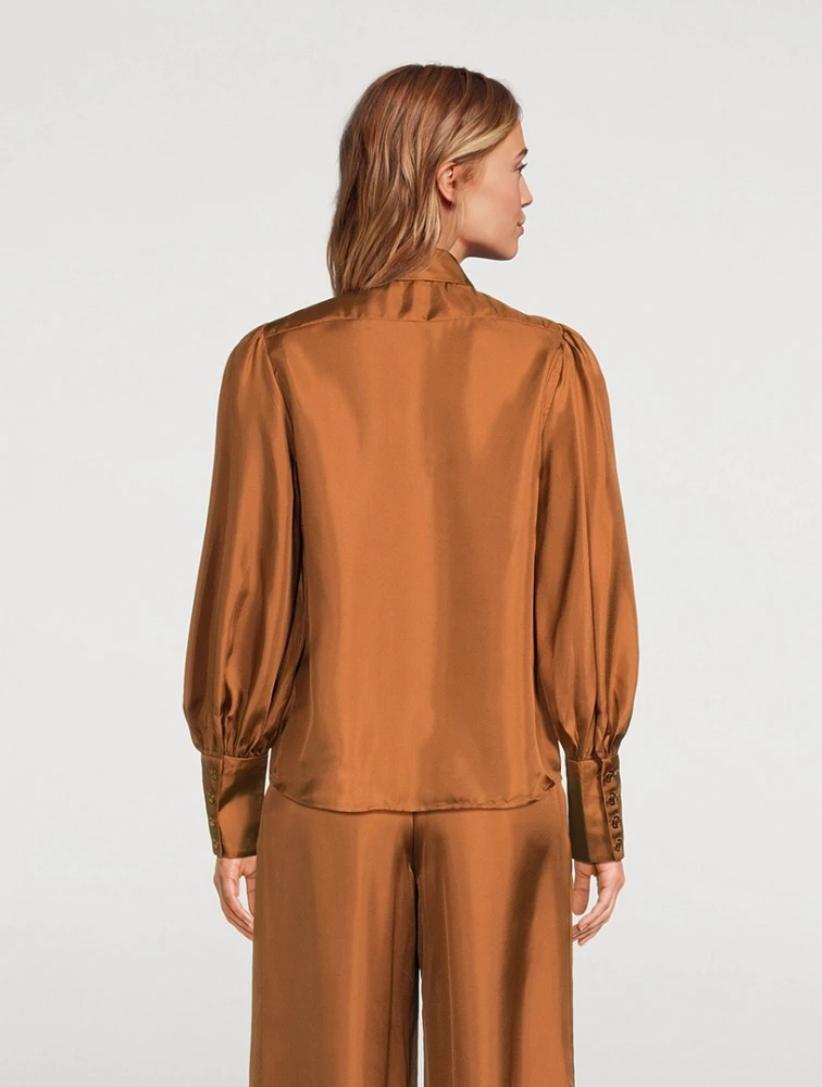 Illustration Tie-Neck Silk Blouse