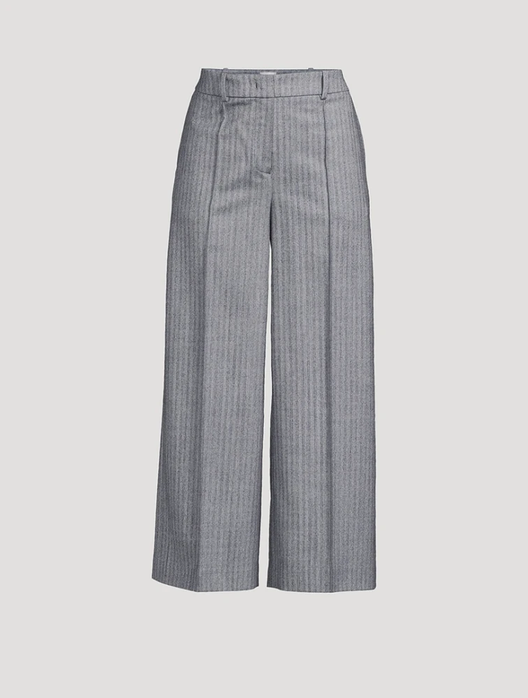 Wide-Leg Cropped Trousers Pinstripe Print