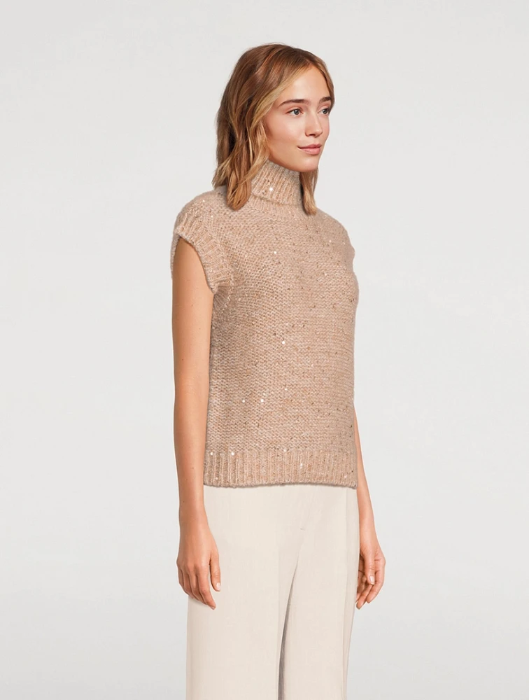 Mohair Blend Sequin Sleeveless Turtleneck